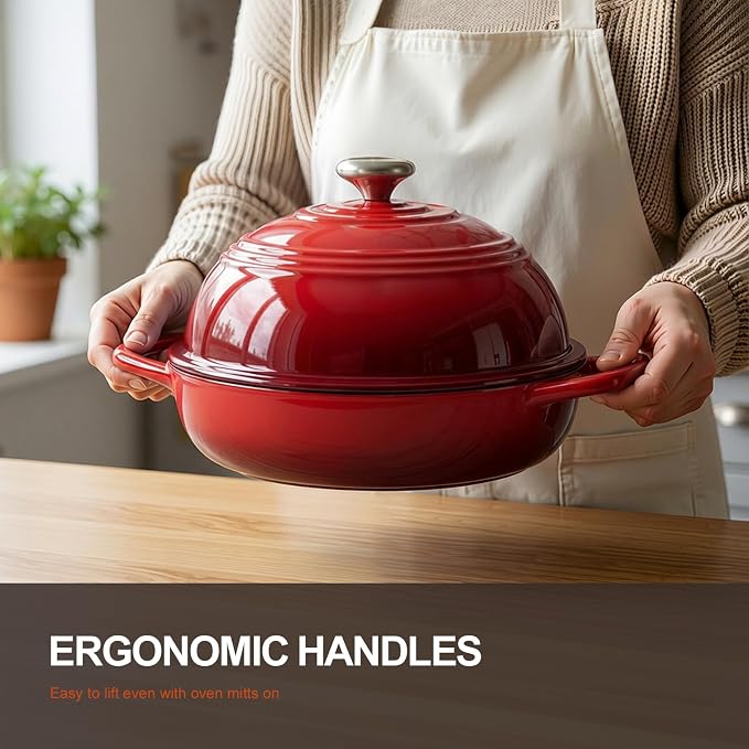 Overmont 6QT Enameled Cast Iron Bread Oven — Taller Body for Even Baking, Durable & Easy-to-Clean, Includes Dome Lid, Cotton Potholders & Cookbook, Perfect for Home Bakers & Sourdough Enthusiasts