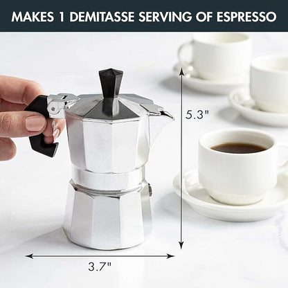 Primula Classic Stovetop Espresso and Coffee Maker, Moka Pot for Italian and Cuban Café Brewing, Greca Coffee Maker, Cafeteras, 1 Espresso Cup, Silver