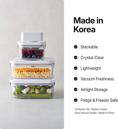 VAKUEN Premium Airtight Food Storage Containers, Mini Square 3pc/set(0.32qt), Smart One-Click Seal Lid, No Hinges, 100% Leak Proof, BPA-FREE, Dishwasher, Freezer & Microwave Safe