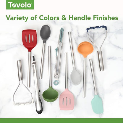 Tovolo Silicone Ladle With Stainless Steel Handle Deep Soup Ladle for Cooking Canning Serving Soup Punch Stew Sauce, Large Kitchen Utensil Spoon Dishwasher Safe BPA Free Silicone White