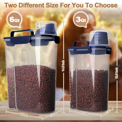 TIOVERY Dog Food Storage Container, 5-7 Lbs Airtight Pet Food Container, Cat Food Container Dispenser with Portable Handle, Pouring Spout and 4 Seal Buckles for Dogs Cats 2 Pack Blue