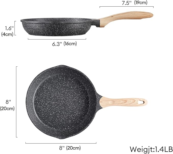 JEETEE Nonstick Frying Pans Skillet with Lid, 8" Non-Stick Frying pan, Aluminum Pans with Bakelite Handle, Compatible with All Stovetops (Gas, Electric & Induction)