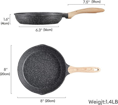 JEETEE Nonstick Frying Pans Skillet with Lid, 8" Non-Stick Frying pan, Aluminum Pans with Bakelite Handle, Compatible with All Stovetops (Gas, Electric & Induction)