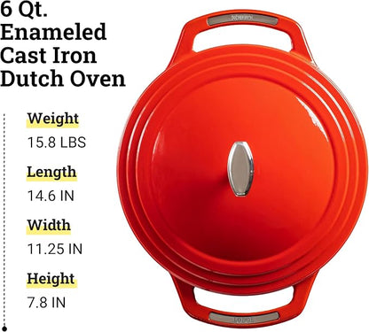 Lodge USA Enamel 6 Qt Enameled Cast Iron Dutch Oven - Cast Iron Cookware - Dutch Oven Pot with Lid - Cherry On Top Color - 6 Qt Capacity