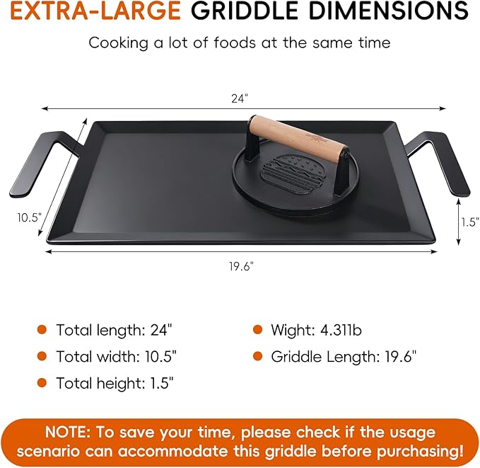 XUDAKAIXIN Carbon Steel Griddle + Grill Press | Professional-Grade Seasoned Cookware | Induction, Gas & Oven Compatible (Up to 1200°F) | Long-Lasting & Durable