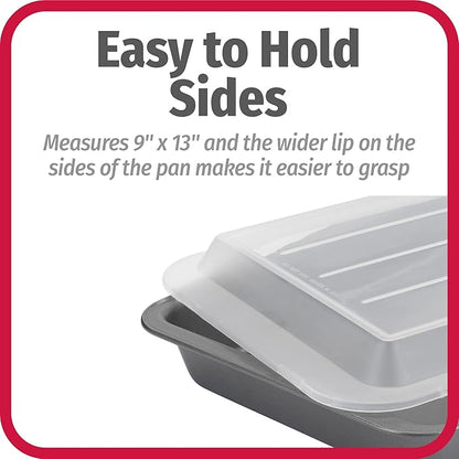 GoodCook Set of 2 Nonstick Steel 13" x 9" Cake Baking Pans with Covers, Gray