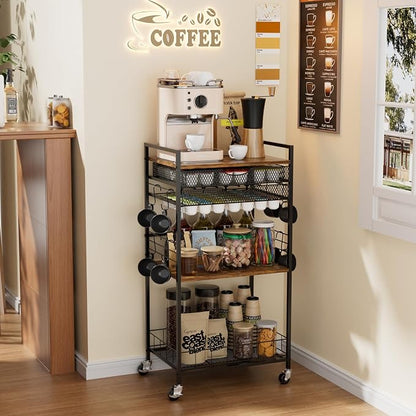 Homsorout Coffee Bar Station with Storage Drawer - 5 Tier Coffee Table Countertop Organizer for K Cups, Tea Bags, Sugar Storage and Kitchen Cabinets (Brown)