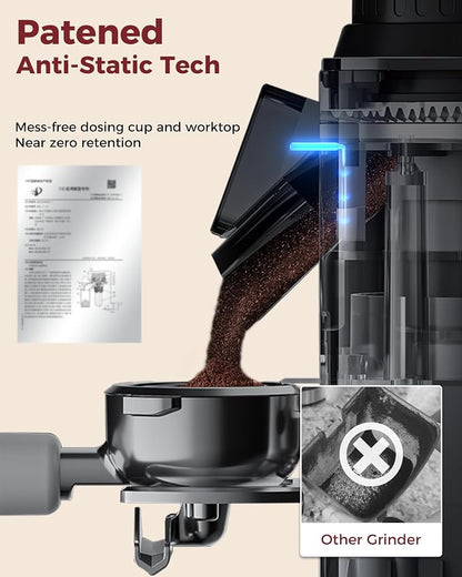 Tuni G2 Conical Burr Coffee Grinder with 70 Precise Grind Settings, Anti-Static Design, Adjustable Electronic Timer & LED Touchscreen, For Espresso Drip Cold Brew French Press, Stainless Steel, Black