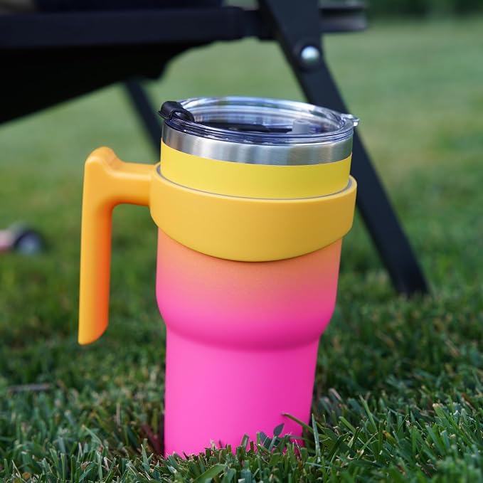 Konokyo 40 oz Tumbler with Handle and 2 Straw 2 Lid, Insulated Water Bottle Stainless Steel Vacuum Cup Reusable Travel Mug,Rainbow