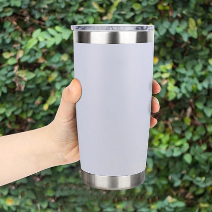 20oz Stainless Steel Tumbler Bulk with Lid, Travel Mug - Double Wall Vacuum Powder Coated Cup - White, 12 Pack