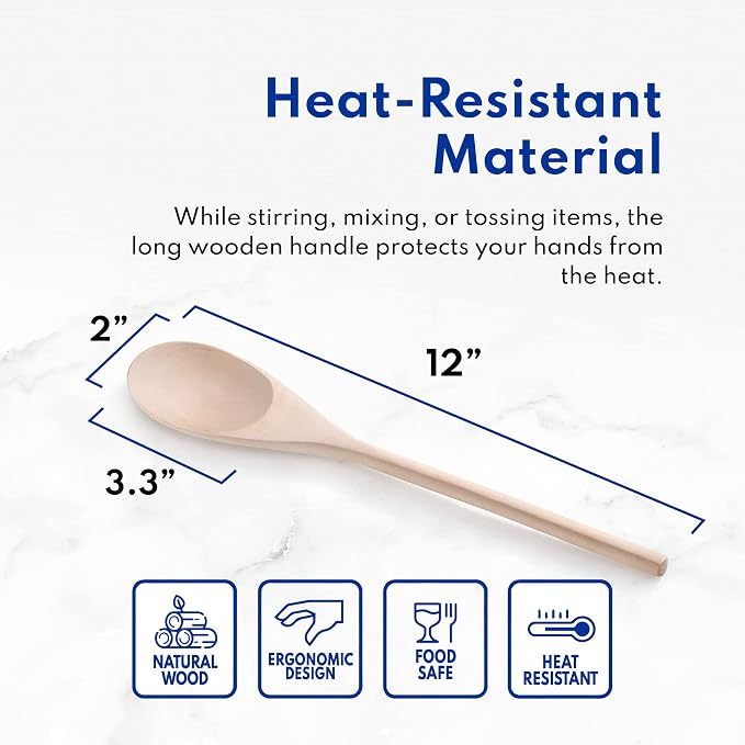 New Star Foodservice 42603 Classic Wood Kitchen Spoons Mixing Spoons, Birch Wood, Set of 3