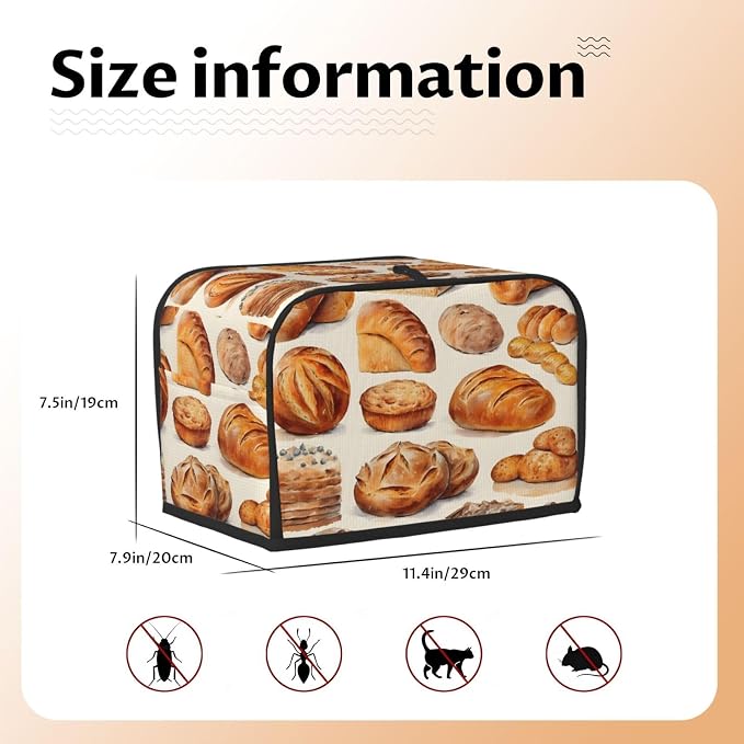Modern Watercolor Bread 2 Slice Toaster Cover, Dustproof, Fingerprint Protection, Kitchen Appliance Cover, Toaster Bag