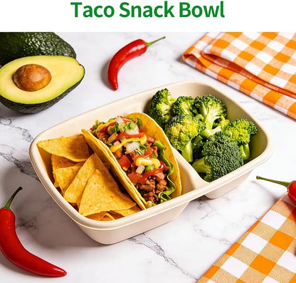 bloomoon 2 Compartment Paper Bowls 100 Pack for Chip and Dip | Divided Bowls Disposable Chips and Salsa Bowls for Party, Snack Bar Party Supplies