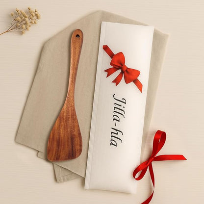 Jilla-hla Wooden Spatula Nonstick Turner Acacia Wood, Right Long Handle Flat Frying Spatulas Handmade for Mother Wife Grandma Her Kitchen Gift, Ideal Cookware Utensils for Cooking Eggs, Fish, Pancakes