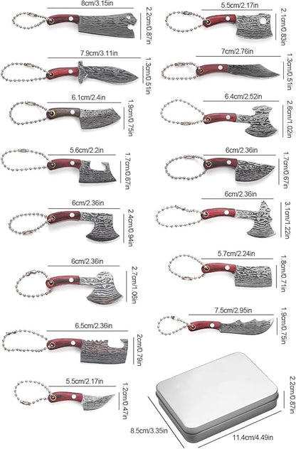 Mini Knife Set,Tiny Knife Set with Sheath,Mini Pocket Knives for Knife Collectors Gifts and Package Opener Box Cutter, Set of 15