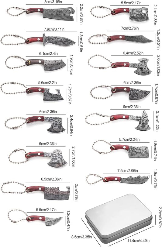 Mini Knife Set,Tiny Knife Set with Sheath,Mini Pocket Knives for Knife Collectors Gifts and Package Opener Box Cutter, Set of 15
