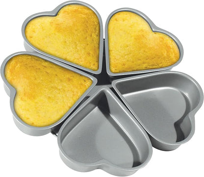 Fox Run Linked Heart Cake Pan, 4-Inch Hearts, Preferred Non-Stick Heat Shaped Cake Pan