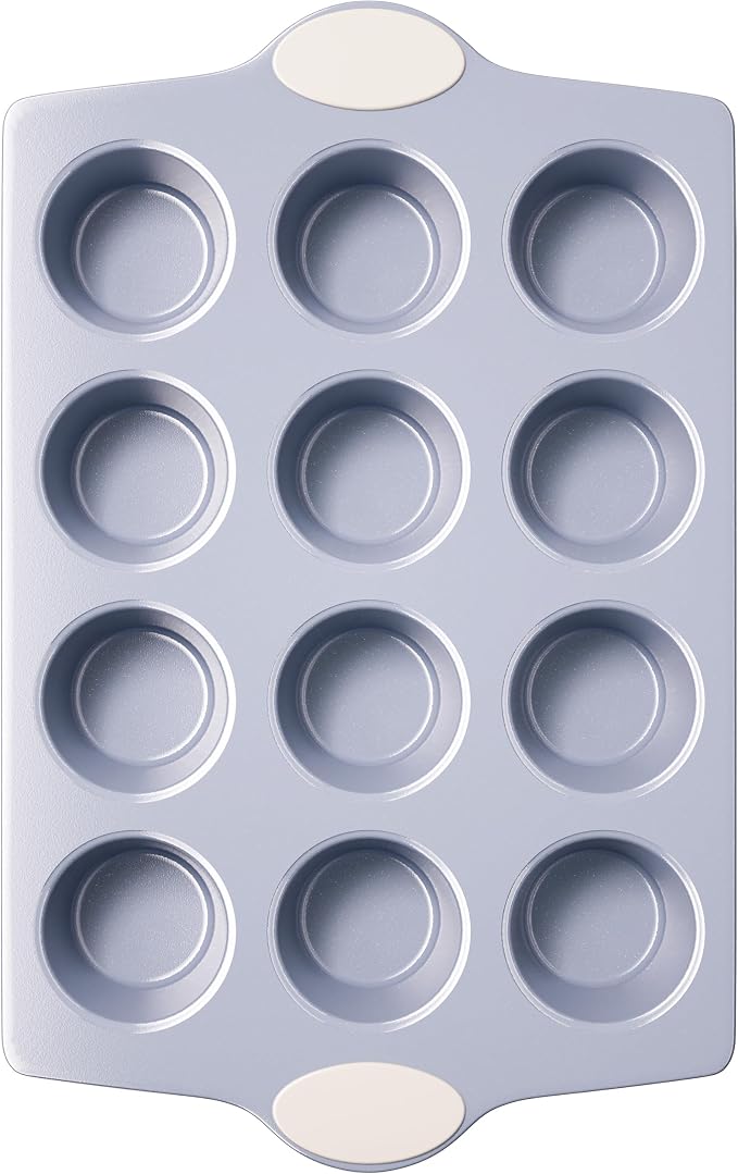 BRONYPRO 12-Cup Non Toxic Nonstick Ceramic Muffin Pan & Cupcake Tin, PFOA & PFOA Free, Heavy Duty Rust-Resistant Aluminized Steel, Oven Safe, Cream White