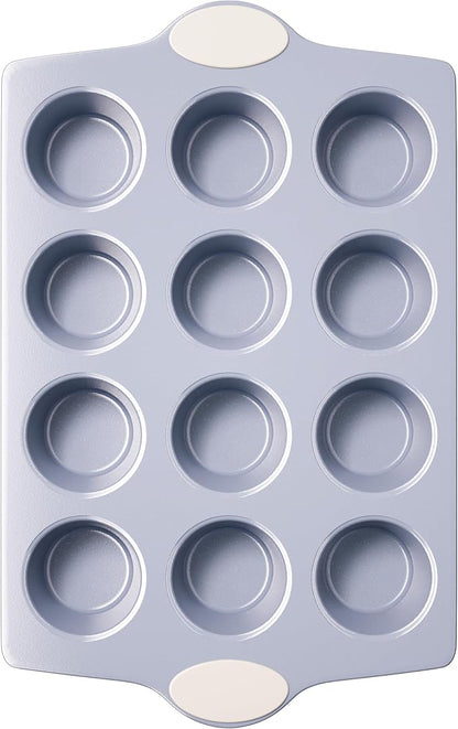 BRONYPRO 12-Cup Non Toxic Nonstick Ceramic Muffin Pan & Cupcake Tin, PFOA & PFOA Free, Heavy Duty Rust-Resistant Aluminized Steel, Oven Safe, Cream White