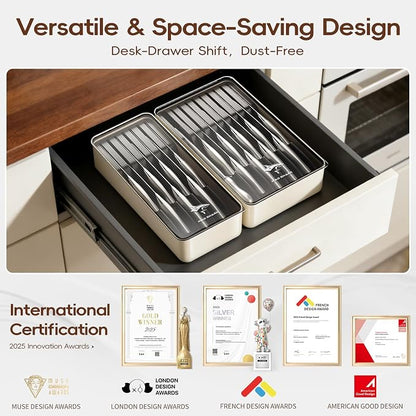 MAD SHARK Knife Set, Kitchen Knife Block Sets 8Pcs, High Carbon Stainless Steel, Ultra Sharp Kitchen Knives Sets, Non-Slip Ergonomic Handle, Includes Drawer Organizer, Gift Ready