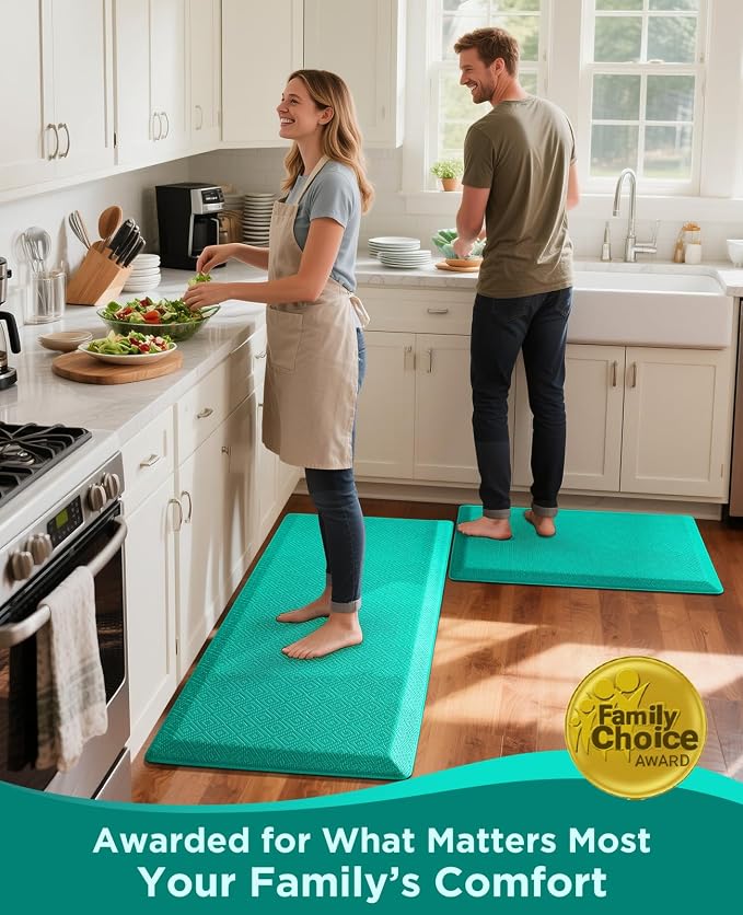 Ophanie Kitchen mats for Floor, 3/4 inch Thick, Kitchen Rugs, 20''x48'' Anti Fatigue Standing Cushioned Mat, Waterproof,Comfort Ergonomic mat for Office, Home, Sink, Teal Non-Slip Bottom
