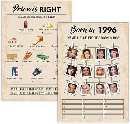 QUPT 30 th Birthday Party Games, Set of 2 Activities for 15 Guests, Born in 1996 Games Bundle, Birthday Party Supplies for Adults, Pack of 30 Cards