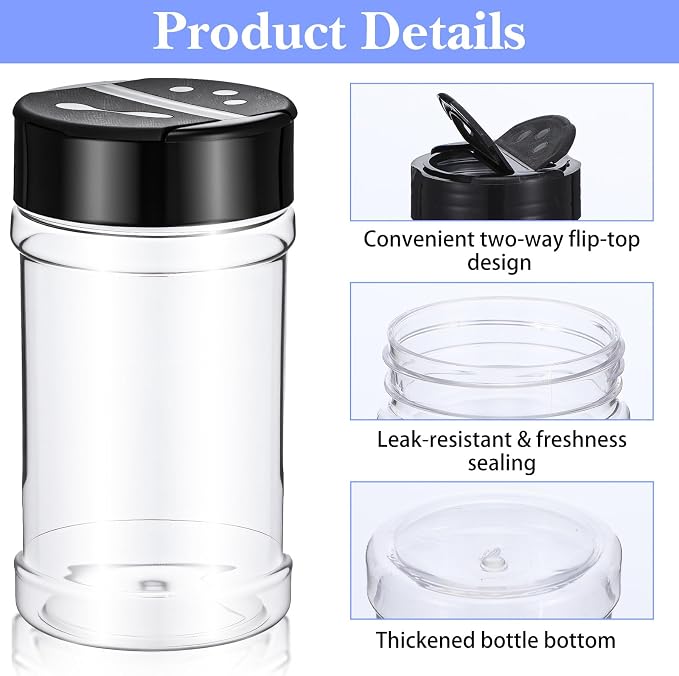 48 Pack 6 Oz Plastic Spice Jars with Shaker Lids, Clear Empty Seasoning Containers, BPA-Free PET Spice Bottles for Powders & Dry Goods