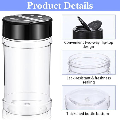 48 Pack 6 Oz Plastic Spice Jars with Shaker Lids, Clear Empty Seasoning Containers, BPA-Free PET Spice Bottles for Powders & Dry Goods