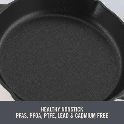 DASH Zakarian x Nonstick Cast Iron Skillet - Versatile Frying Pan Cookware - Oven-Safe Searing Skillet with Pour Spout and Quick-Clean Surface - Rust-Resistant - Black, 7.5-Inch