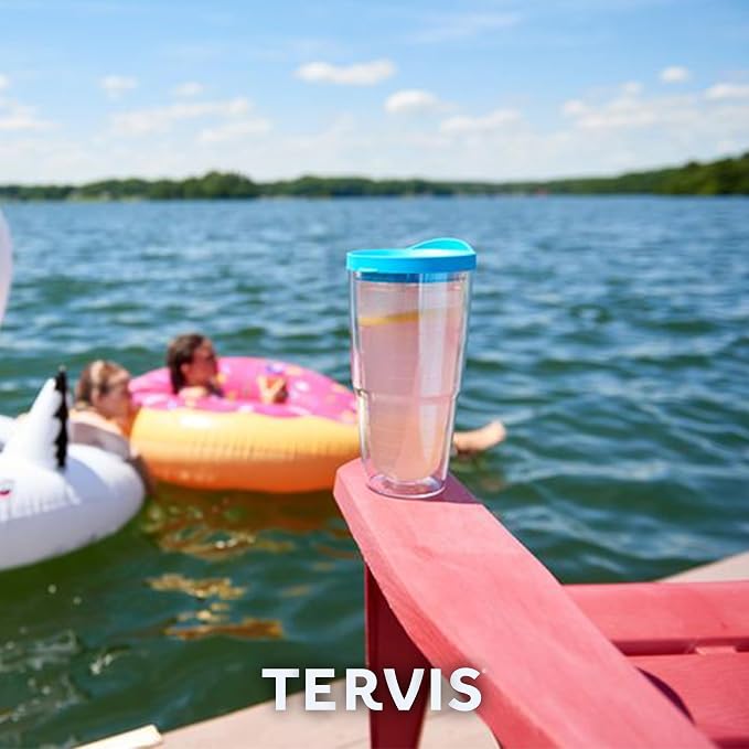 Tervis Clear & Colorful Lidded Made in USA Double Walled Insulated Tumbler Travel Cup Keeps Drinks Cold & Hot, 24oz, Clear Lid, 1 Count (Pack of 1)