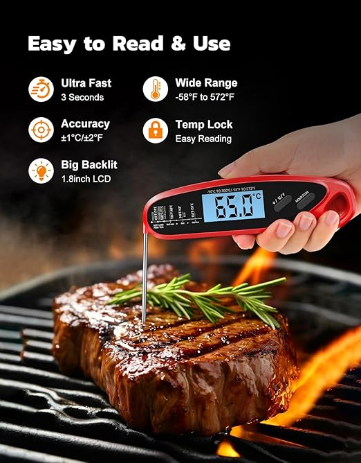 Instant Read Meat Thermometer Digital with Dual Probe, Food Thermometer for Cooking & Grilling, Large Backlit & Calibration, for Kitchen/Oven/Grill/Smoker/BBQ/Oil/Fry, Fathers Day Gift for Dad