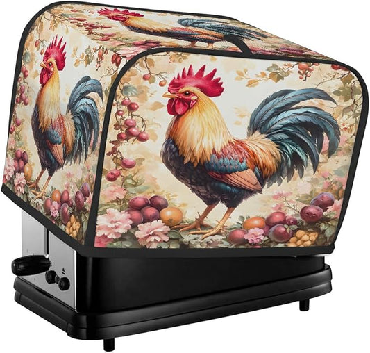 Rooster Animal Toaster Cover 4 Slice Wide Slot Washable Toaster Covers | Flower Art Dust and Fingerprint Protection Bread Maker Covers for Kitchen Accessories Decor Bakeware Women Gift
