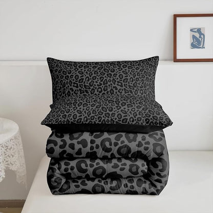 Manfei Black Wild Animal Skin Boys Girls Comforter Set Full Size Leopard Print Duvet Set Teens Bedroom Decor African Cheetah Wildlife Microfiber Soft Bedding