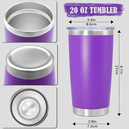 20 oz Tumbler Coffee Travel Tumblers Bulk with Lid Stainless Steel Double Wall Vacuum Insulated Mug Powder Coated Cups fit Car Cupholder for Hot and Cold - Purple, 1Pack