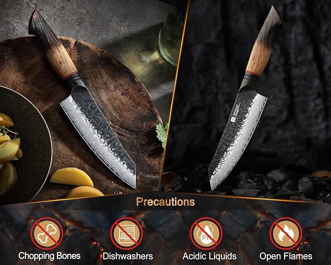 XINZUO 5.7 Inch Damascus Small Santoku Knife,67-Layer Damascus Steel Razor Sharp Blade,Multi-Purpose Kitchen Knife For Meat,Vegetables & All Tasks With White Oak + Red G10 Gasket Handle