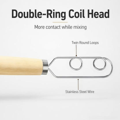 Digead Danish Dough Whisk, 304 Stainless Steel Dutch Whisk with Wooden Handle – Ergonomic Manual Mixing Tool for Home Baking: Heavy Dough, Sourdough Bread, Pizza Dough, Cake Batter (13 inch)