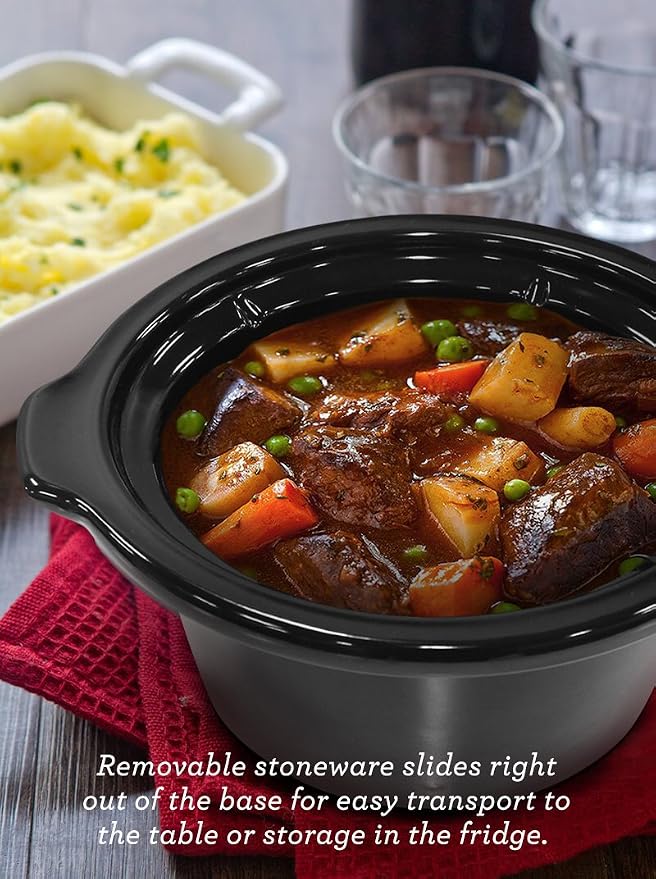 Elite Gourmet MST-350B Electric Slow Cooker, Adjustable Temp, Entrees, Sauces, Stews & Dips, Dishwasher Safe Glass Lid & Crock (3 Quart, Black)