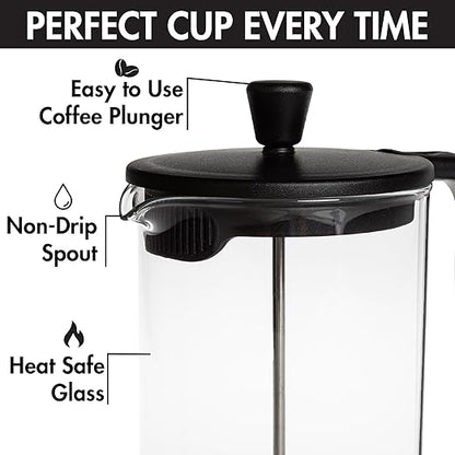 Primula French Press Coffee Maker, Heat Resistant Borosilicate Glass with Stainless Steel Filters, 8 Cup, 34 oz, Black