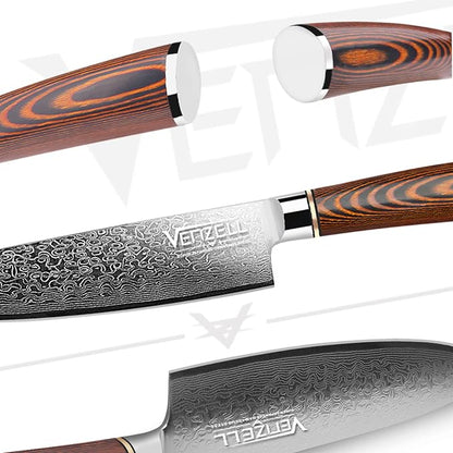 VENZELL Handmade 8 inch Chef Knife, 67-layer Damascus Stainless Steel Knife, HRC60±2 Professional Chopping Knife with Ergonomic PAKKA Wood Handle