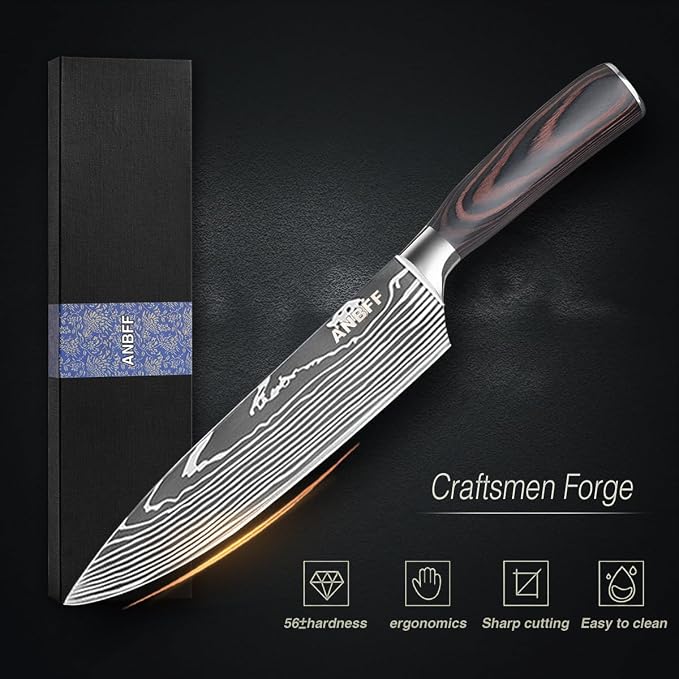 Chef Knife, 8 inch Professional Chef's Knives, Ultra Sharp Japanese Kitchen Knife, Forged High Carbon Stainless Steel Cooking knives with Ergonomic Handle and Gift Box
