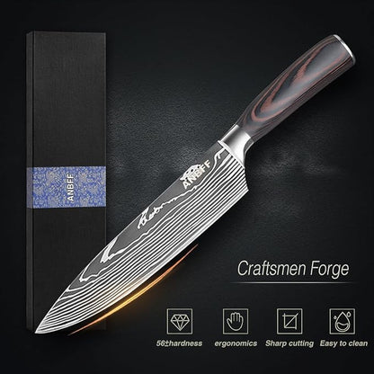 Chef Knife, 8 inch Professional Chef's Knives, Ultra Sharp Japanese Kitchen Knife, Forged High Carbon Stainless Steel Cooking knives with Ergonomic Handle and Gift Box