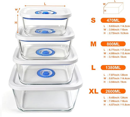 Vacuum Seal Borosilicate Glass Containers for Food Storage, 3 Sizes (S M L) Compatible with Desktop and Handheld Vacuum Sealer Machines, Airtight Lid Set