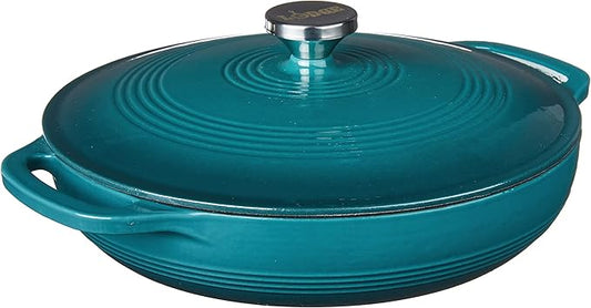 Lodge Essential Enamel Braiser 3.5 Quart - Refrigerator- & Oven-Safe up to 500° F - Heat-Retaining, Induction-Safe & PFAS-Free Enamel Cookware - Lagoon