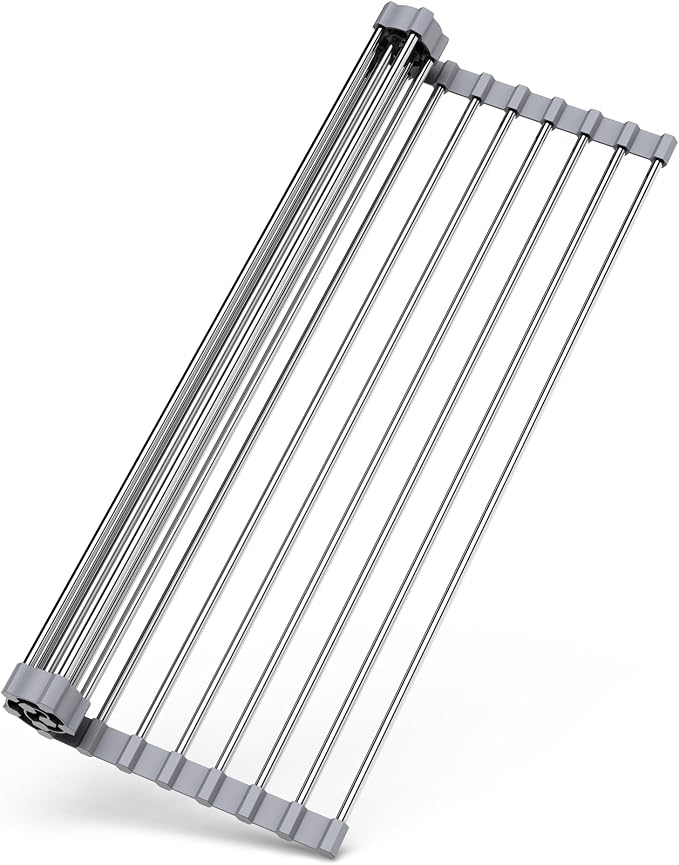 Over Sink Dish Drying Rack, 17" L x 11.8" W, Roll Up Dish Drying Rack for Kitchen, Gray