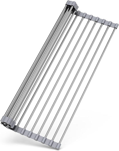 Over Sink Dish Drying Rack, 17" L x 11.8" W, Roll Up Dish Drying Rack for Kitchen, Gray