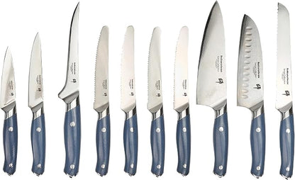 Restaurantware Sensei 10-Piece Knife Set 1 Sharp Professional Knife Set For Chefs - Damascus Steel 67 Layers Blue German Steel Steel Knife Set Ergonomic Handle For Multi Purpose Kitchen Use