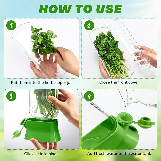 Baderke 2 Pieces Herb Saver for Refrigerator Fresh Herb Keeper Cilantro Container for Fridge Saver Pod for Cilantro, Parsley, Asparagus, Keeps Vegetables for 2-3 Weeks(Green)