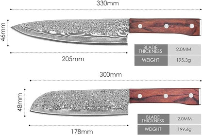 COOKLET'S Chef Knife and Santoku Knife 2PCS Kitchen Knife Set with Gift Box, Professional VG10 Damascus High Carbon Stainless Steel Chef's Knives – Ultra Sharp Cooking Knife with G10 Ergonomic Handle