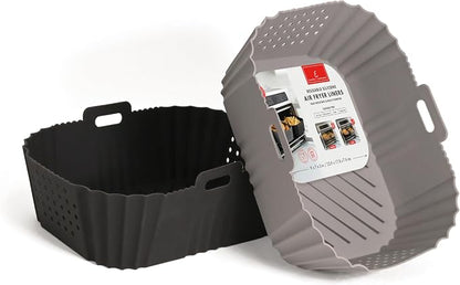 Reusable Silicone Air Fryer Liners for Emeril Lagasse Air Fryer Oven – Non-Stick Reusable Air Fryer Basket Liners – Dishwasher Safe – 9 x 7 x 3 Inch – 2 Pack – Black/Gray