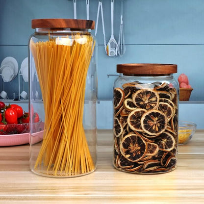 Large Glass Jars,Set of 3 Glass Jars with Wooden Airtight Lids,Food Storage Container for Tea,Spice,Cereal, Egg,Flour,Coffee and More(67 oz/2000 ml)